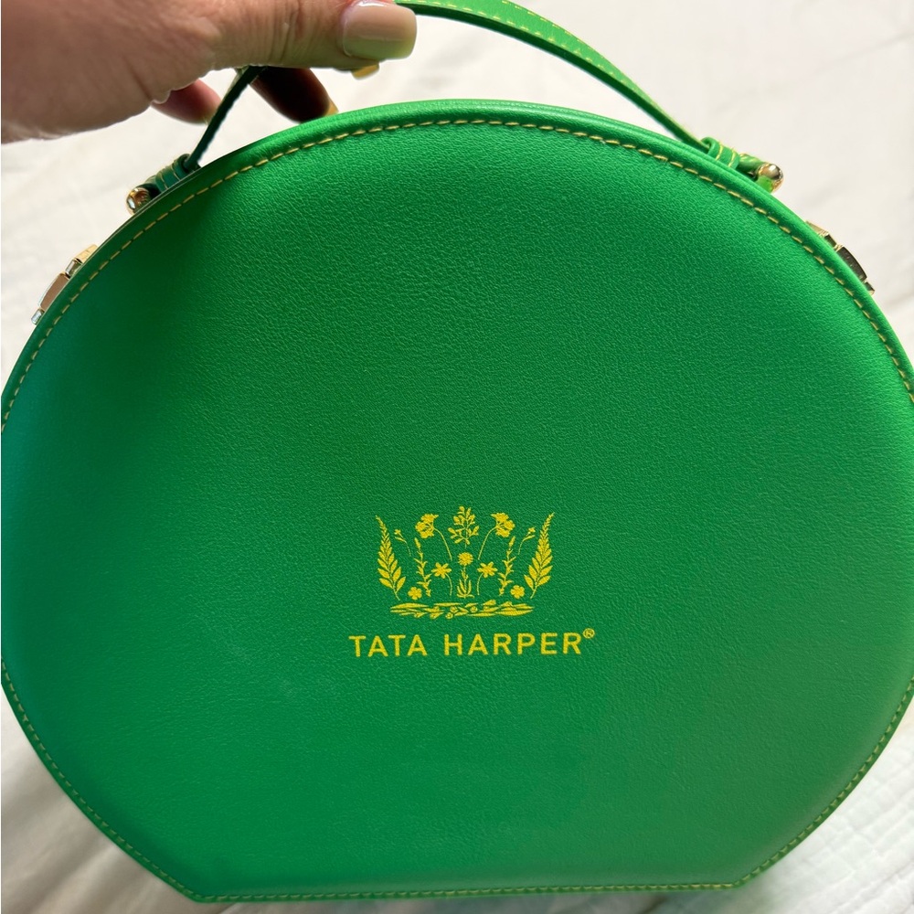 Tata Harper Green Cosmetic Bag with Gold Accents
